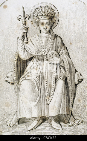 Pépin de Herstal (640-714). Maire du Palais d'Austrasie. Gravure du xixe siècle. Banque D'Images