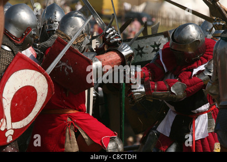 Reconstitution de la bataille de Grunwald (1410) dans le Nord de la Pologne. Banque D'Images