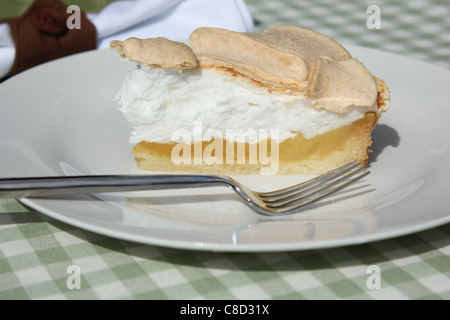 Pudding traditionnel britannique sur une plaque blanche avec une nappe Vichy Banque D'Images