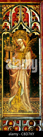 Filby, Norfolk, jubé. Saint Barbara avec tour du château et branche de palmier femme saint saints English écrans médiévale Banque D'Images