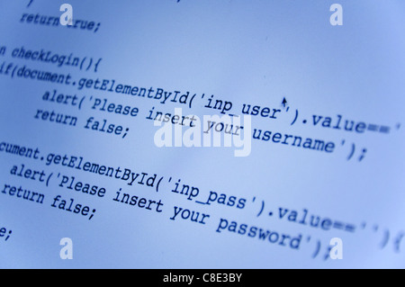 Concept Internet : macro photo de l'écran d'un ordinateur avec peu de lignes de code java script. Banque D'Images