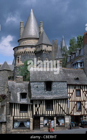 À pans de bois, colombages, maisons, Vitré, Bretagne, Bretagne, France, Europe, tour Banque D'Images