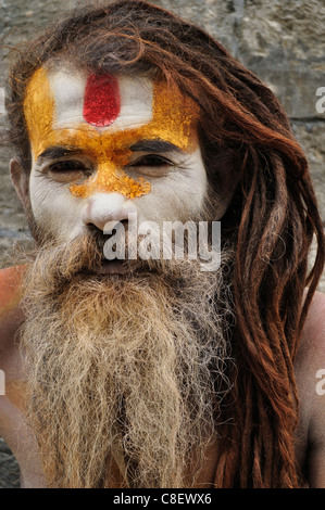 Portrait de Sadhu, temple de Pashupatinath, Site du patrimoine mondial de l'UNESCO, Katmandou, Népal Banque D'Images