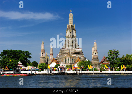 Wat Arun, Chao Phraya, rivière, Bangkok, Thaïlande, Asie, temple, Banque D'Images