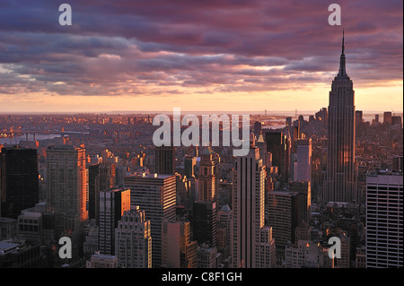 Voir, de l'Empire State Building, Manhattan, New York, USA, United States, Amérique, nuit Banque D'Images