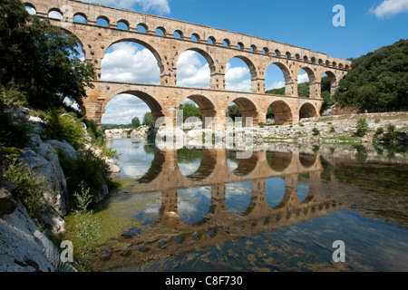 La France, Gard, Languedoc-Roussillion, Pont du Gard, aqueduc romain,, pont, Pont du Gard, de l'architecture, les ponts, le lieu d'intere Banque D'Images