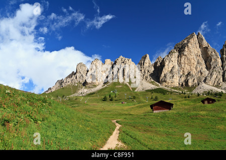 Vue d'été de groupe à partir de la cir, col Gardena Dolomites italiennes Banque D'Images