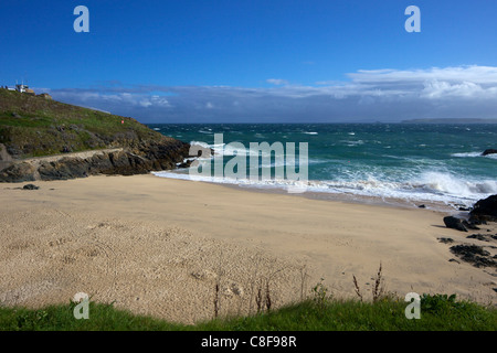 Porthgwidden beach en été avec storm venant de l'Atlantique, St Ives, Cornwall, Angleterre, Royaume-Uni Banque D'Images