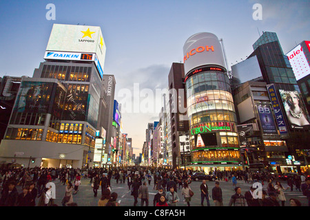 Tokyo, ville, Japon, Asie, novembre, district, Ginza, Chuo avenue, rue, piéton, passant, piéton, crépuscule, crépuscule, lig Banque D'Images