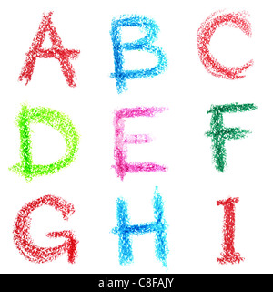 Alphabet Crayon isolated over white background, Lettrs A - I Banque D'Images