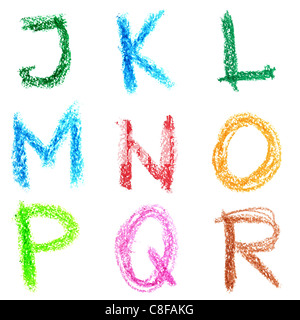 Alphabet Crayon isolated over white background, Lettrs J - R Banque D'Images