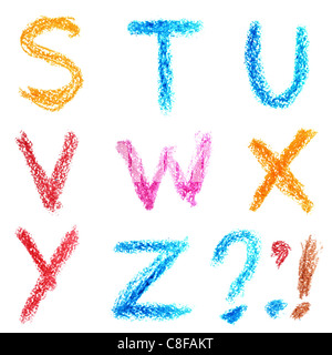 Alphabet Crayon isolated over white background, Lettrs S - Z Banque D'Images