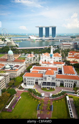 En Asie, Singapour, ville, ville, le parlement, le Marina Bay Sands, Bay, Port, port, look, bref, d'en haut Banque D'Images