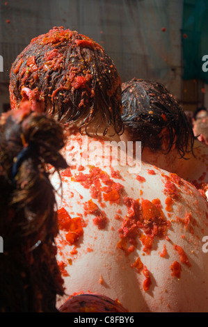 World's largest food fight, La Tomatina, lancer de tomate festival, Bunol, Valencia province, Espagne Banque D'Images