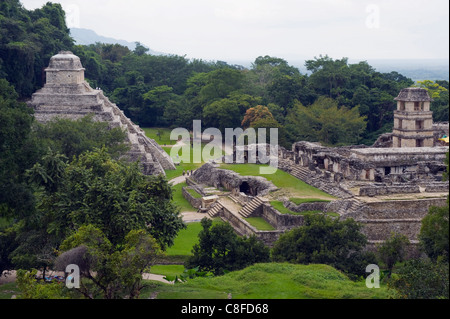 Ruines mayas, Palenque, site du patrimoine mondial de l'UNESCO, l'état du Chiapas, Mexique Banque D'Images