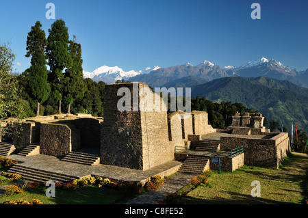 Ruines Rabdentse et Kangchenjunga, Pelling, à l'ouest du Sikkim, le Sikkim, Inde Banque D'Images
