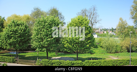 Voyages, Nature, suisse, Bâle-Campagne, Oberwil, Urbain, parc, rivière, arbre, Paysage, Panoramique, printemps, Panorama Banque D'Images