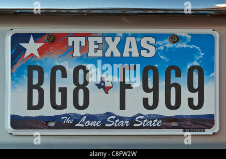 Plaque d'immatriculation au Texas,le Lone Star State, USA Banque D'Images
