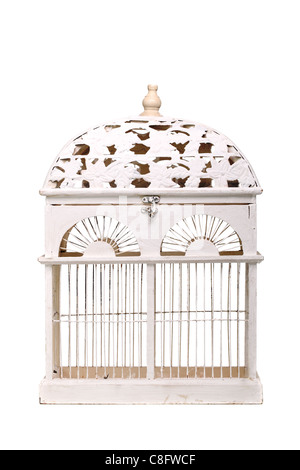 Cage à oiseaux vintage isolé sur fond blanc Banque D'Images