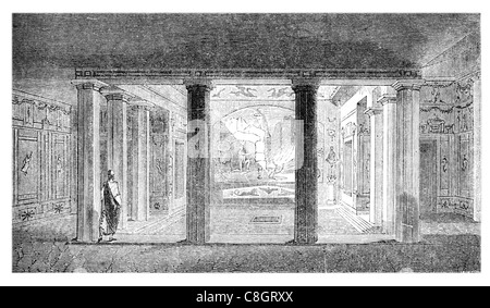 Mur peint d'une pièce d'intérieur de maison Architecture Pompéi Pompéi Vésuve colonnes colonne romaine antique Banque D'Images