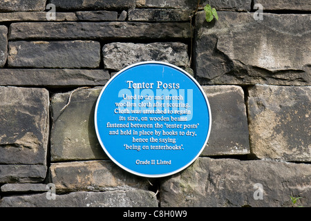 Une plaque pour décrire l'haleine utilisé pour sécher et stretch tissu lavé dans les usines de textile à Marsden, West Yorkshire Banque D'Images