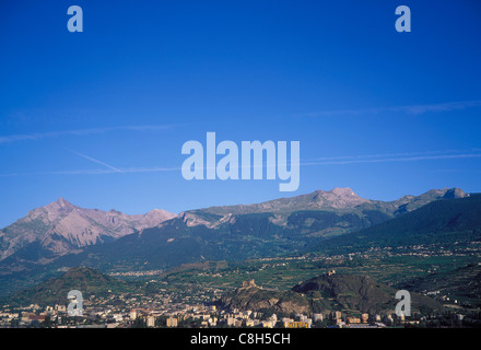La Suisse, l'Europe, Valais, Sion, douanes, canton, ville, ville, paysage, panorama, été, montagne, montagnes, Banque D'Images