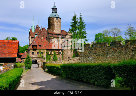 Château Czocha est situé dans la rivière Kwisa Lesna en Pologne Banque D'Images