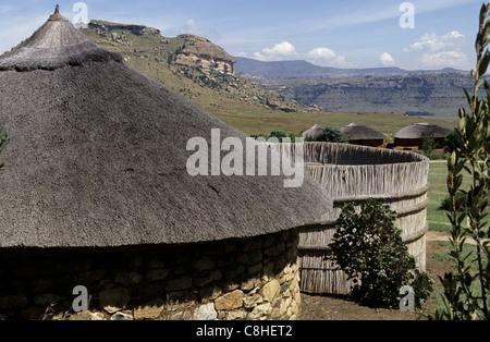 Village Culturel Basotho, Sotho du Sud, traditionnelle, hut, Qwa Qwa, Parc National, l'Afrique du Sud, l'Afrique, Banque D'Images