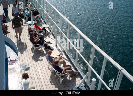 Sur le pont du ferry Bretagne Pont Aven. Banque D'Images