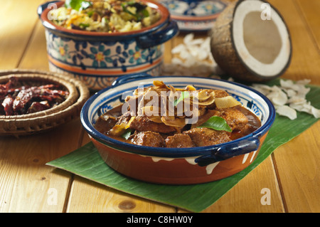 Xacuti poulet avec riz à la noix de coco. L'ouest de l'Inde l'alimentation Banque D'Images