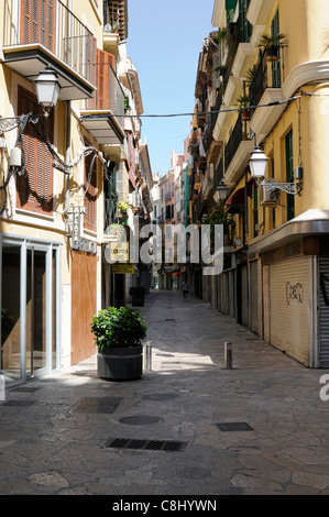 Schmale Straße in der Altstadt von Palma, Majorque, Espagne. | route étroite dans la vieille ville de Palma, Majorque, Espagne. Banque D'Images