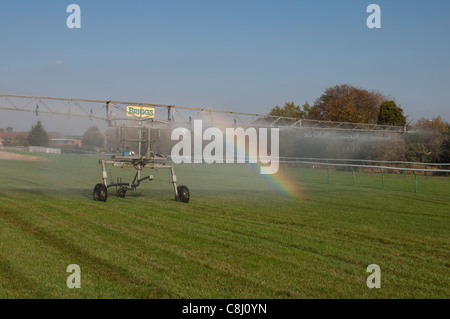 Système d'arrosage automatique Briggs sur l'hippodrome de Warwick, Royaume-Uni Banque D'Images