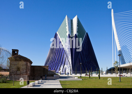 L'Espagne, l'Europe, Valence, Cité des Arts et des sciences, Calatrava, architecture, moderne, Agora, parc, Assut del ou, pont, Banque D'Images