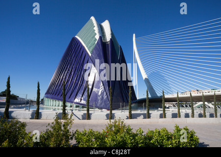 L'Espagne, l'Europe, Valence, Cité des Arts et des sciences, Calatrava, architecture, moderne, Agora, parc, Assut del ou, pont, Banque D'Images