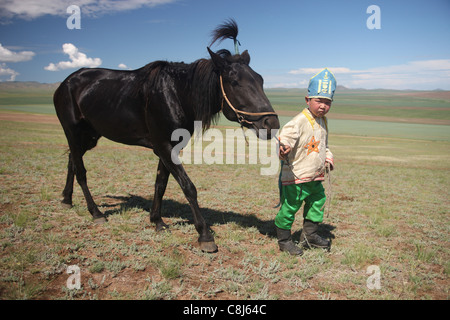 Naadam-Festival, la Mongolie, les nomades, les Mongols, été-festival, lutte, tir à l'arc, courses de chevaux, Chinggis Khaan, événement culturel, g Banque D'Images