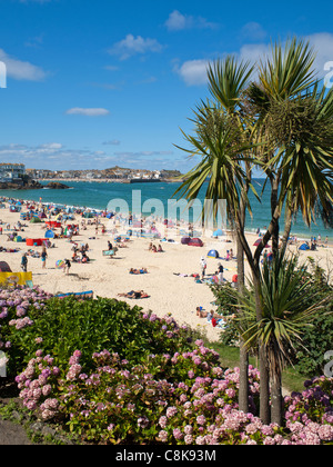 La plage de Porthminster St Ives sur une longue journée d'été, Cornwall UK. Banque D'Images