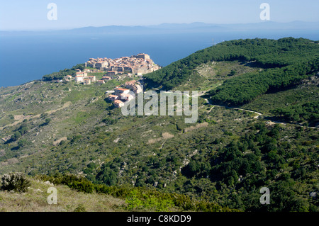 Vue sur le château d'Isola del Giglio, Toscane, Italie Banque D'Images