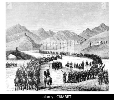 La division du général Ross traversant la rivière Logar sur son chemin pour rencontrer sir Donald Stewart conflit Guerre bataille lutte contre la guerre Banque D'Images
