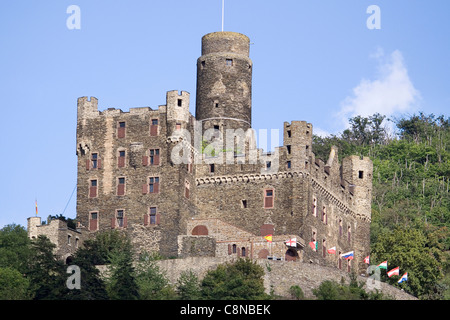 Allemagne, Rhénanie-Palatinat, Château St Goarshausen, Maus, haut au-dessus de la rivière du Rhin Banque D'Images