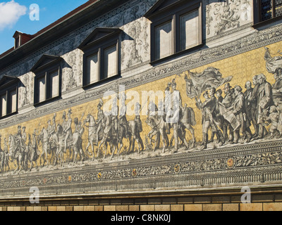 Vue partielle de la Procession des Princes murale, Dresde, Saxe, Allemagne, Europe Banque D'Images