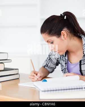 Jeune étudiant, écrit dans son livre exrecise Banque D'Images