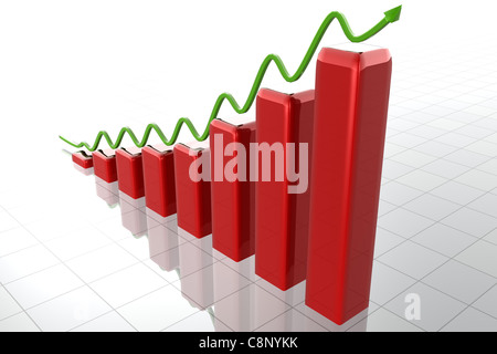 La hausse rouge avec des barres de flèche verte sur eux Banque D'Images