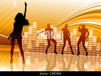 Illustration de l'abstract party Background avec dancing girl silhouettes Banque D'Images