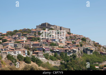 Château et ville de Mithymna , Lesbos, Grèce Banque D'Images