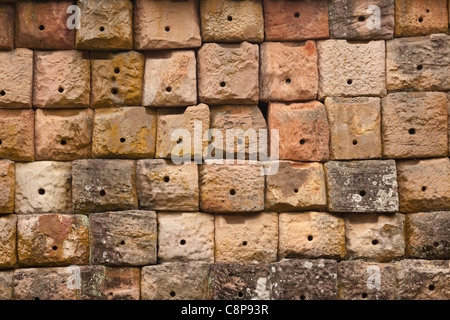 Les blocs en pierre détails de prasat hin Phanom Rung temple khmer ruines en Thaïlande Banque D'Images