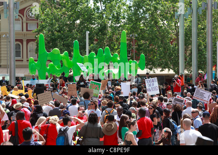 La protestation s'est tenue à Perth occupent de coïncider avec le début de CHOGM 2011. Perth, Australie occidentale. Banque D'Images