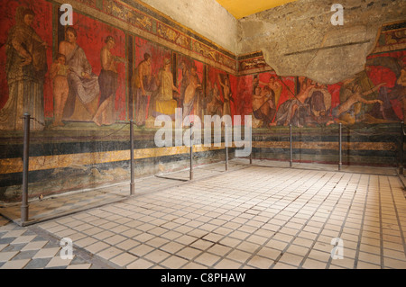 Pompéi. L'Italie. Fresques de la Villa dei Misteri, (Villa des Mystères) site archéologique de Pompéi Banque D'Images