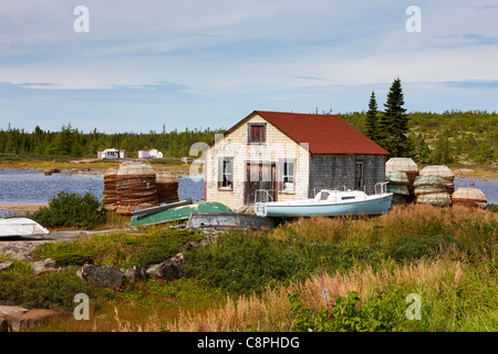 Cabane de pêche dans la Baie Johan-Beetz, Québec, Canada Banque D'Images