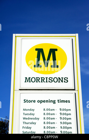 Horaires d'ouverture du magasin morrisons sign Banque D'Images