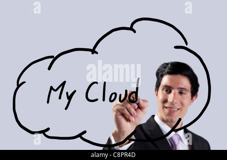 Portrait dessin son service de cloud sur le tableau blanc (isolé sur gris) Banque D'Images